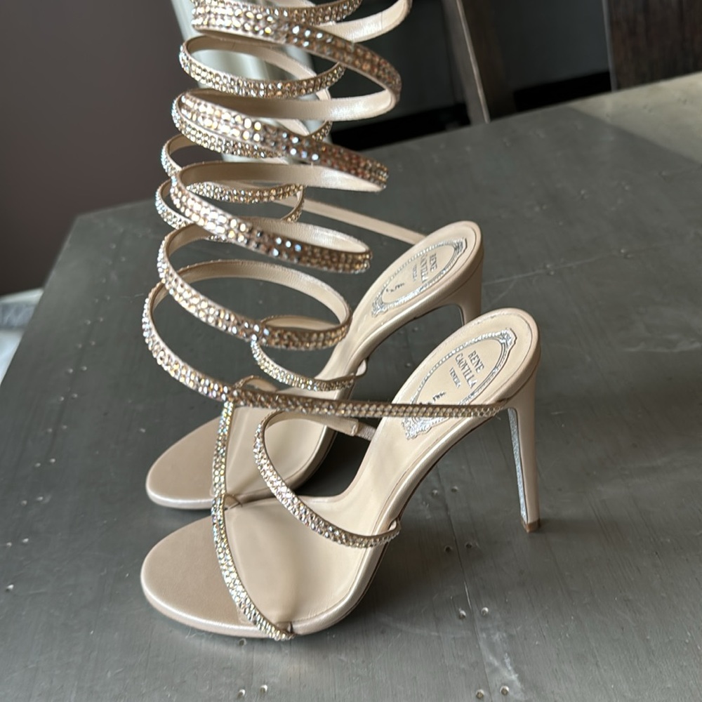 Rene Caovilla supercleo gold snake crystal sandal stiletto Sz 38.5 with box - Picture 4 of 13